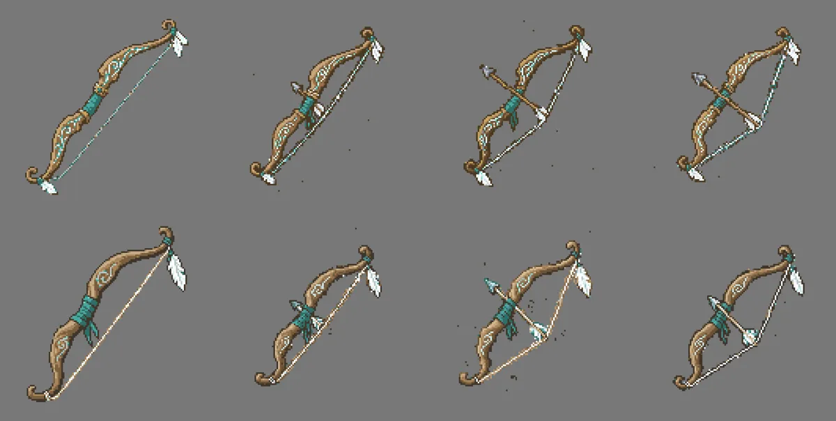 The pulling images ChatGPT sent. In the first row, the Adventurer's Bow pulling images sit next to the original Oath Bow, so the two are swapped